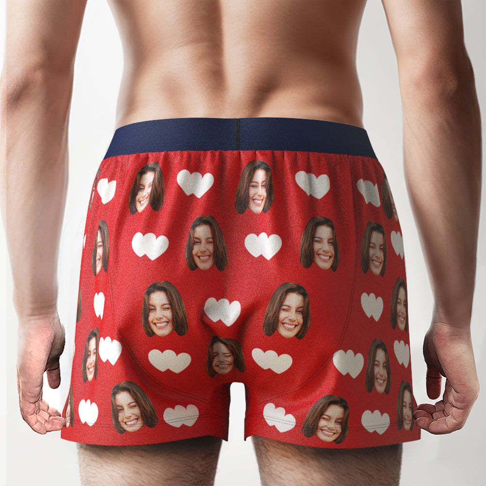 Custom Face Love Hearts Boxer Shorts Personalized Waistband Casual Underwear for Him - MyFaceBoxer