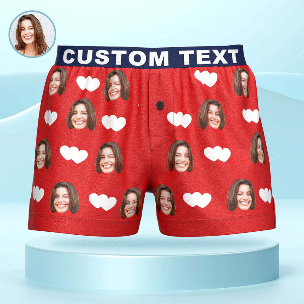 Custom Face Love Hearts Boxer Shorts Personalized Waistband Casual Underwear for Him - MyFaceBoxer