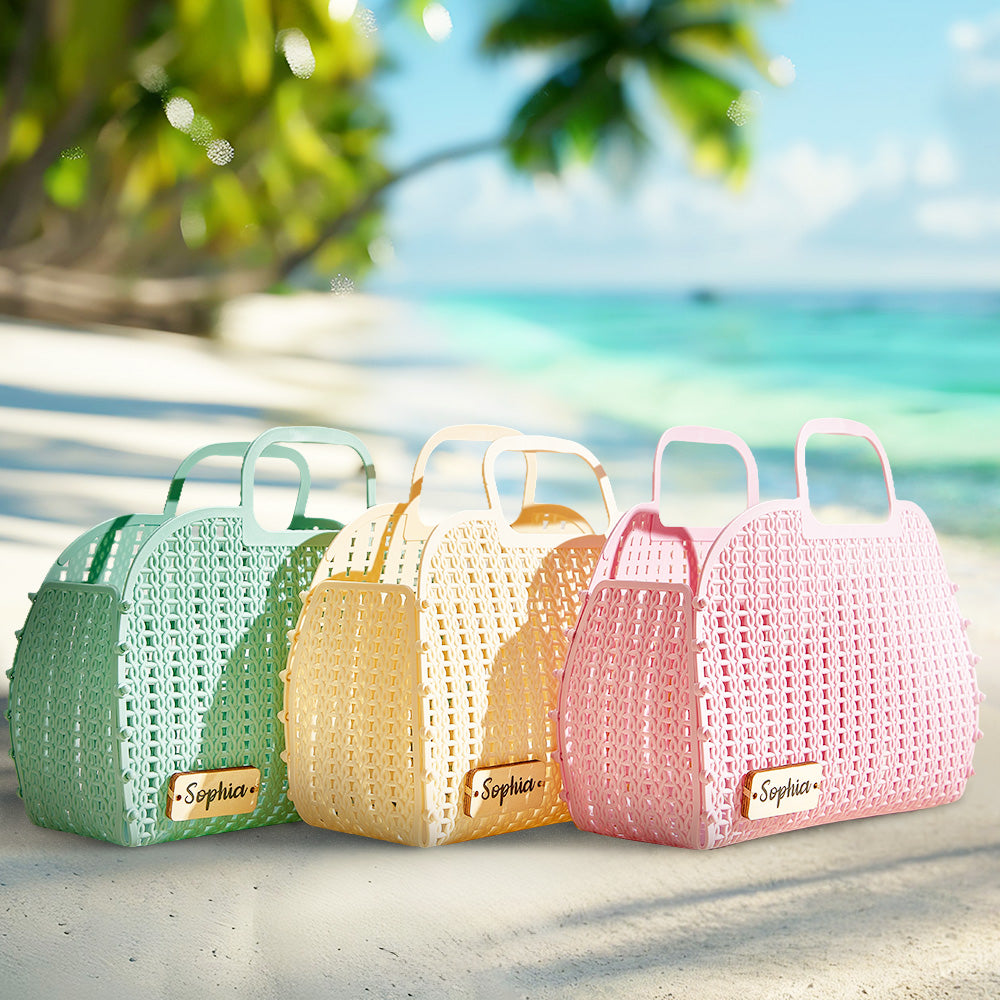 Custom Jelly Bag with Name Tag - Personalized Beach Tote Girls Birthday, Party, Bridesmaid Gifts - MyFaceBoxer