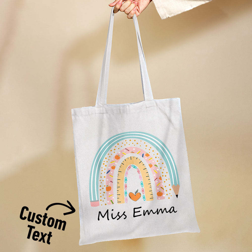 Personalized Teacher Tote Bag Boho Rainbow Tote Bag Gift For Teacher - MyFaceBoxer