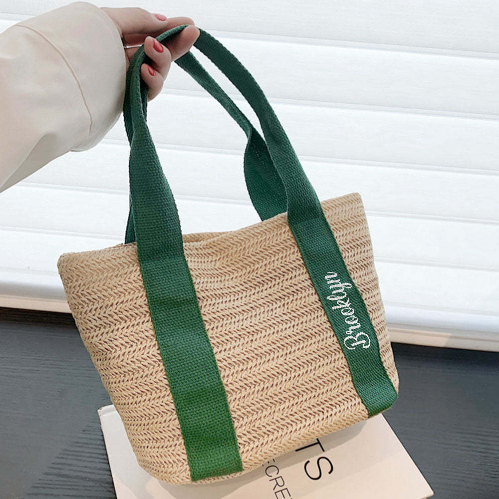 Personalized Beach Straw Bags Custom Tote Bag Bridal Shower Bag Wedding Gift for Bridesmaid Bride - MyFaceBoxer