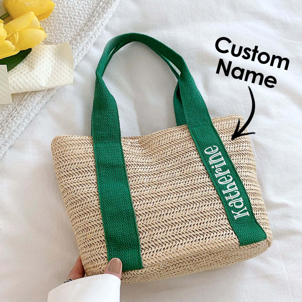 Personalized Beach Straw Bags Custom Tote Bag Bridal Shower Bag Wedding Gift for Bridesmaid Bride - MyFaceBoxer