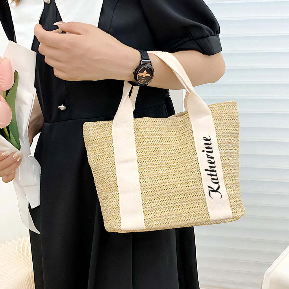 Personalized Beach Straw Bags Custom Tote Bag Bridal Shower Bag Wedding Gift for Bridesmaid Bride - MyFaceBoxer