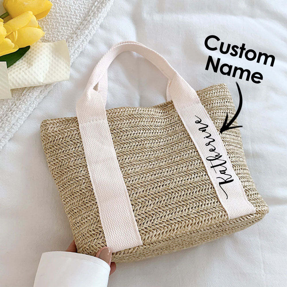 Personalized Beach Straw Bags Custom Tote Bag Bridal Shower Bag Wedding Gift for Bridesmaid Bride - MyFaceBoxer