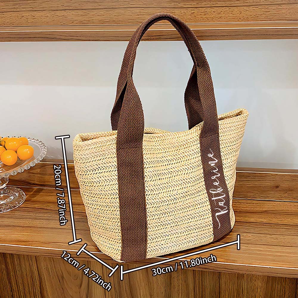 Personalized Beach Straw Bags Custom Tote Bag Bridal Shower Bag Wedding Gift for Bridesmaid Bride - MyFaceBoxer