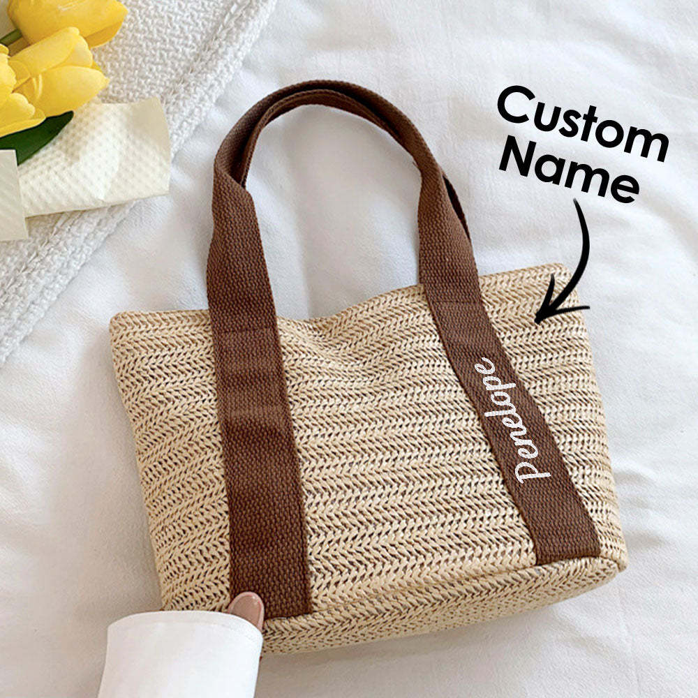 Personalized Beach Straw Bags Custom Tote Bag Bridal Shower Bag Wedding Gift for Bridesmaid Bride - MyFaceBoxer
