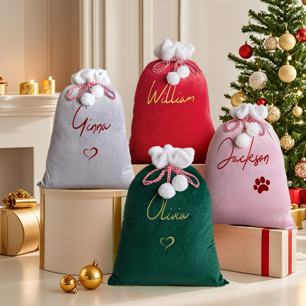 Christmas Santa Sack, Personalised Velvet Santa Sack, Christmas Gift Bag for Kids and Adults and pet, Christmas Gift Bag, Xmas. - MyFaceBoxer