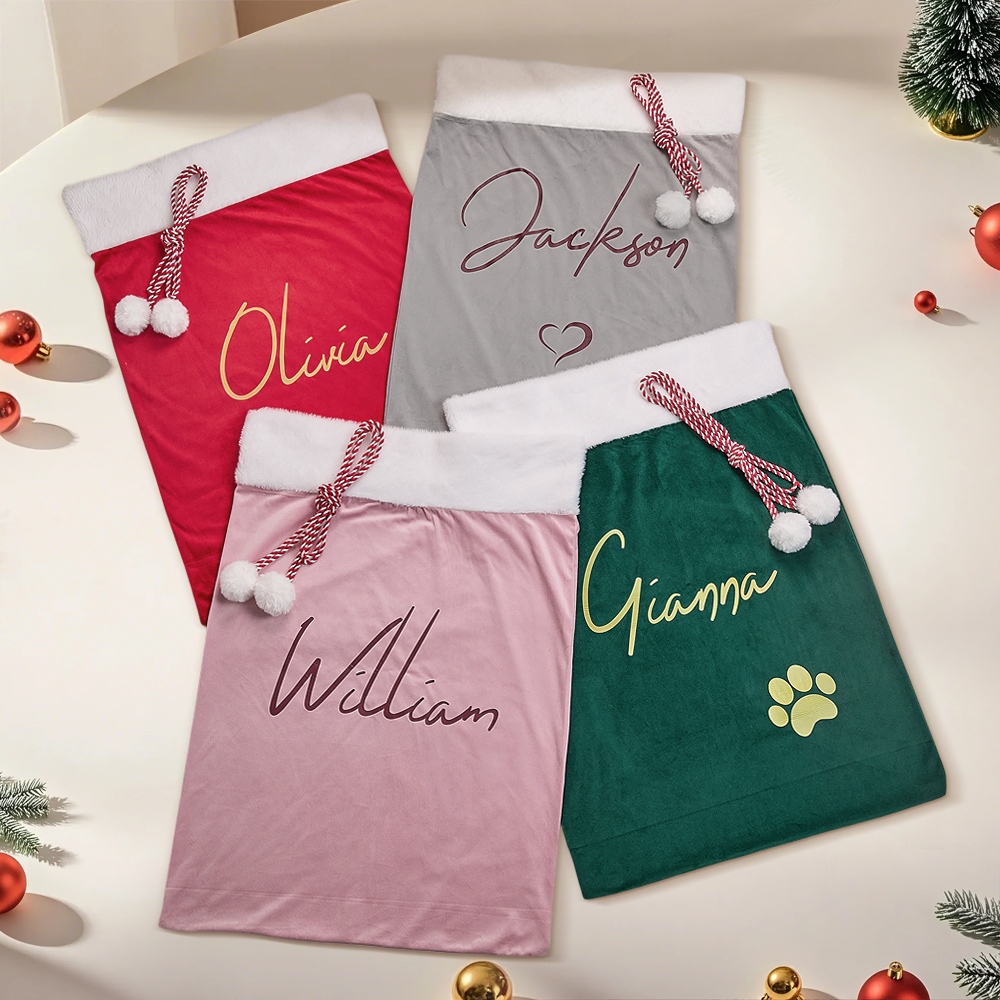 Christmas Santa Sack, Personalised Velvet Santa Sack, Christmas Gift Bag for Kids and Adults and pet, Christmas Gift Bag, Xmas. - MyFaceBoxer