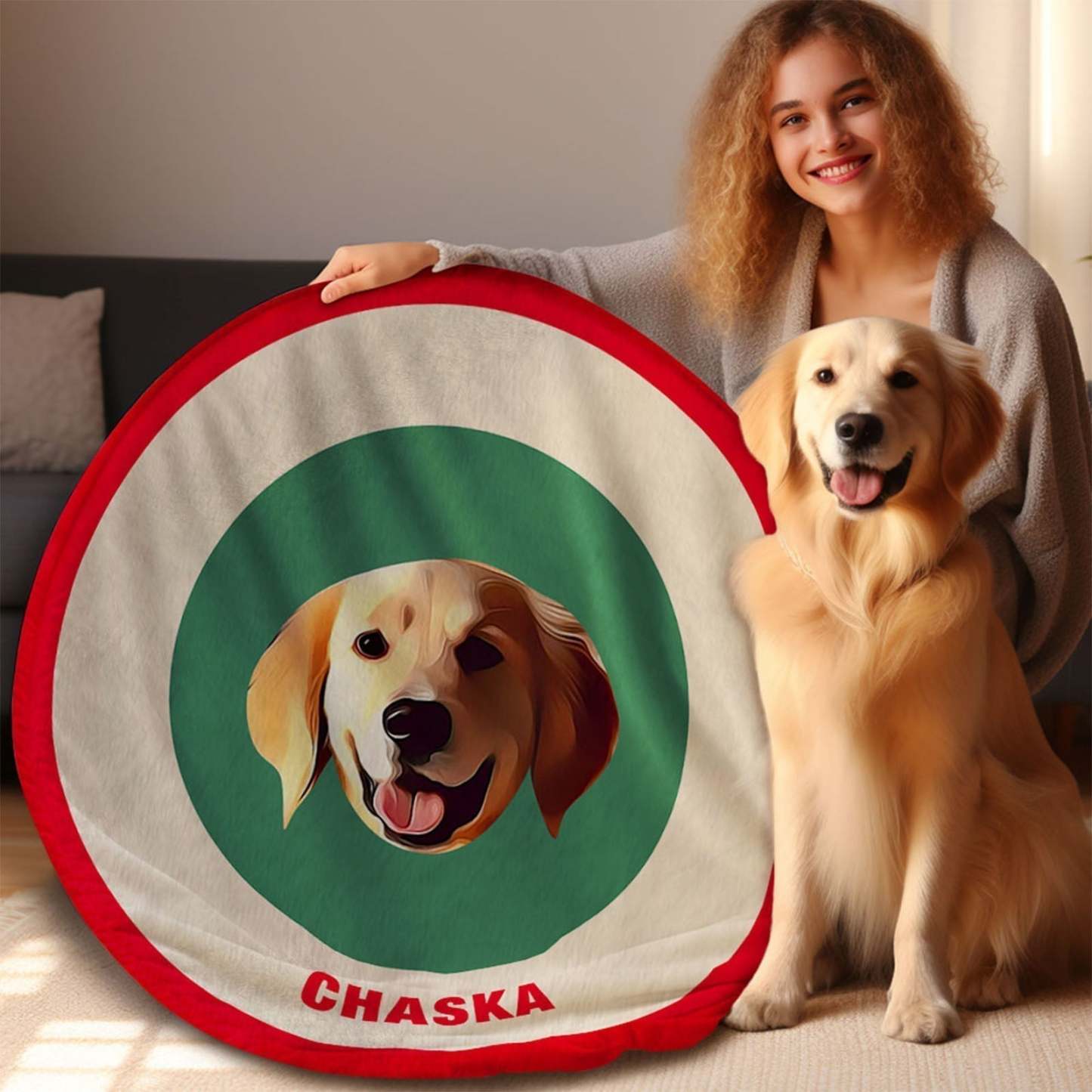Custom Pet Face Blanket Personalized Round Blanket Gift for Pet Lover - Khaki - MyFaceBoxer