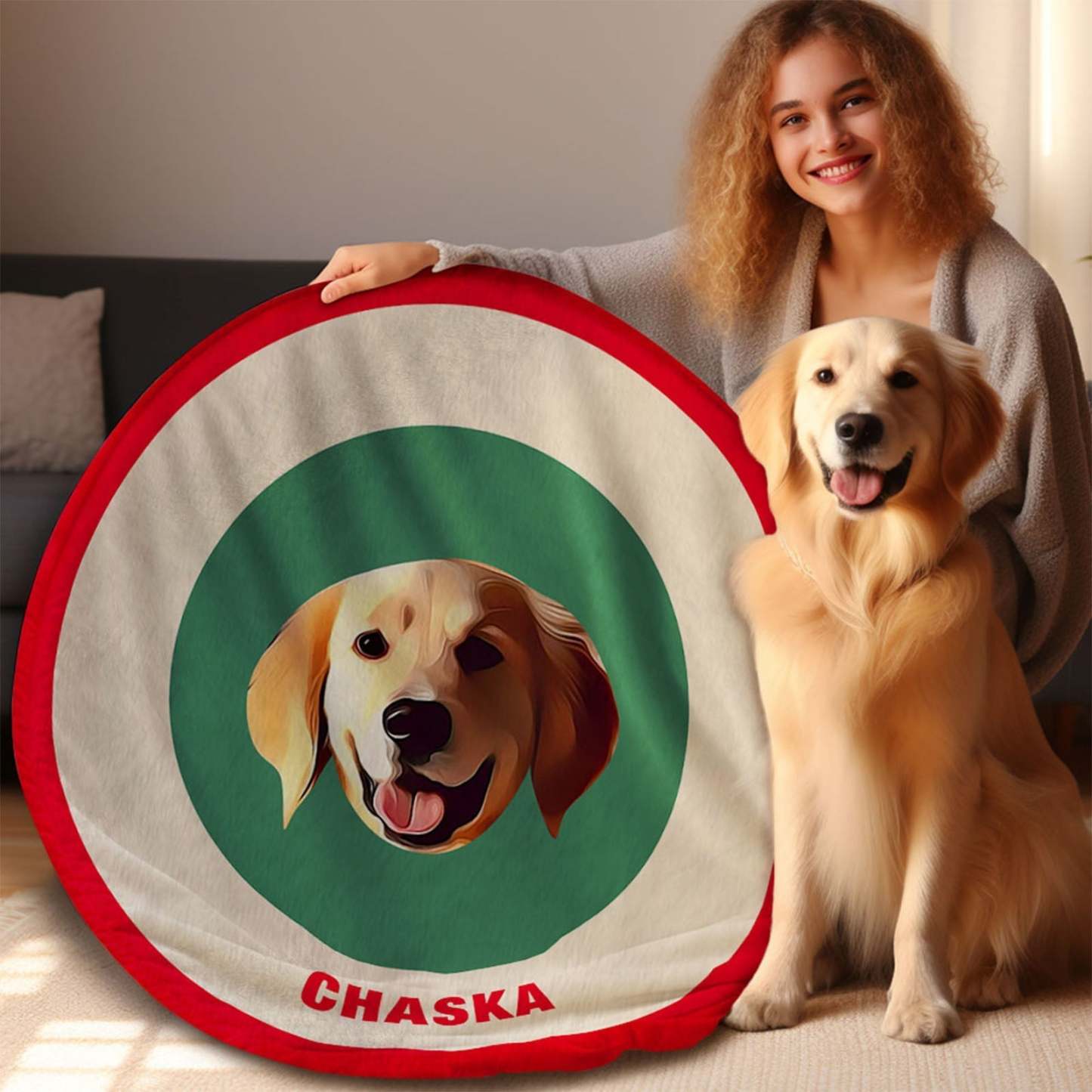 Custom Pet Face Blanket Personalized Round Blanket Gift for Pet Lover - Black & White - MyFaceBoxer