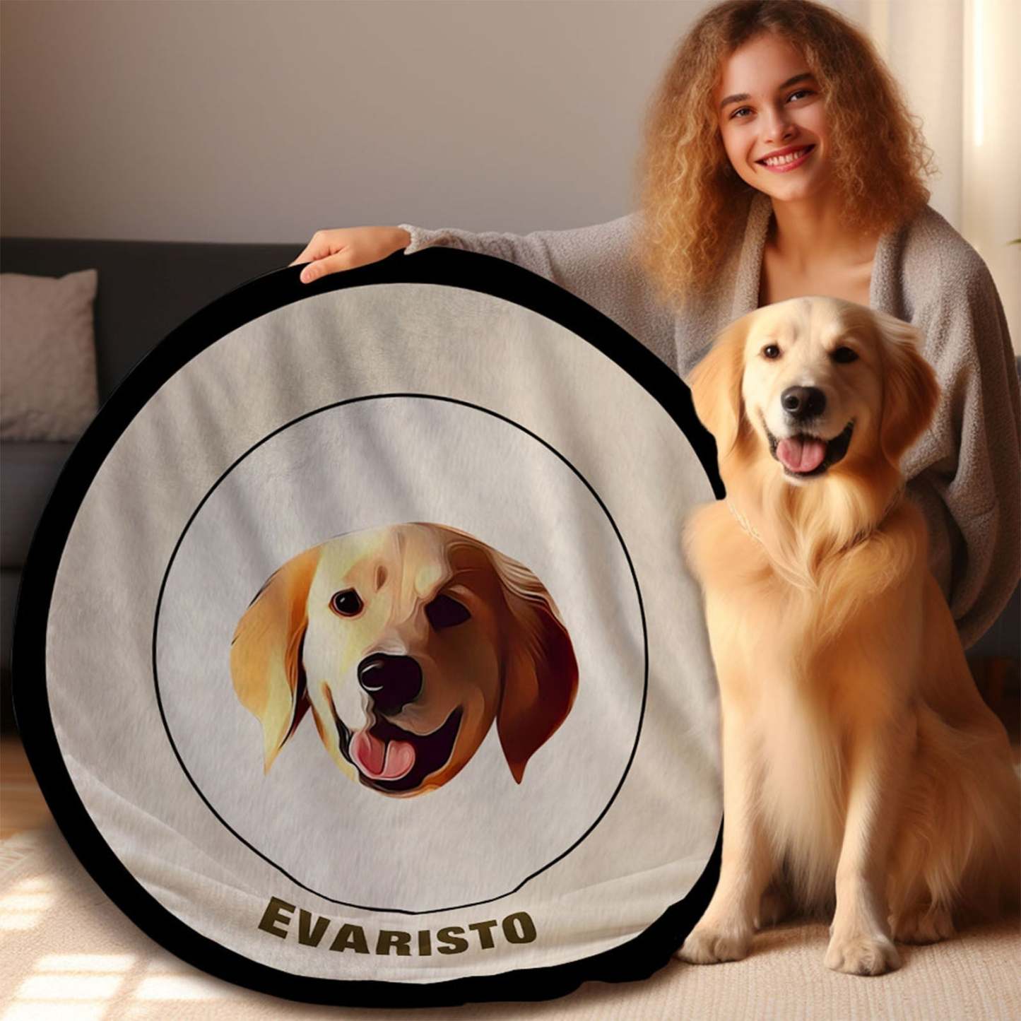 Custom Pet Face Blanket Personalized Round Blanket Gift for Pet Lover - Khaki - MyFaceBoxer