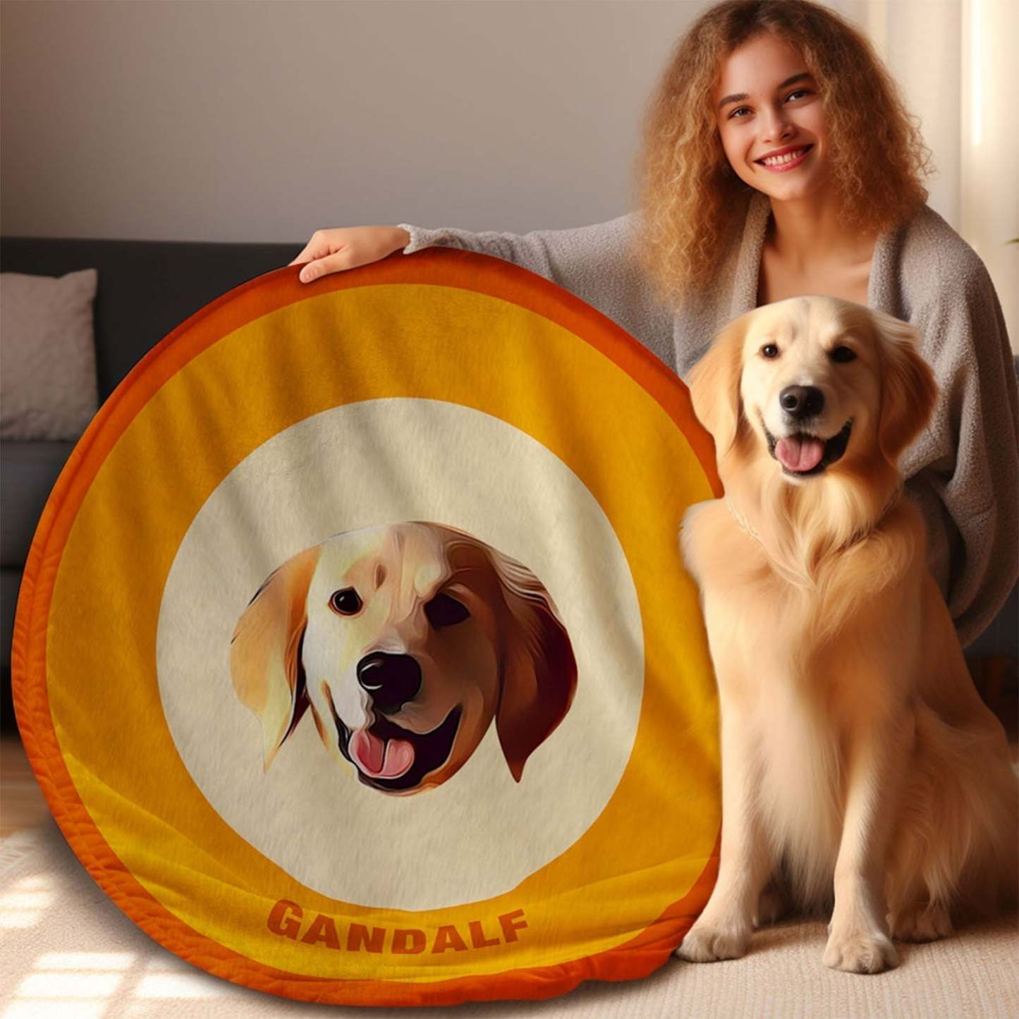 Custom Pet Face Blanket Personalized Round Blanket Gift for Pet Lover - Khaki - MyFaceBoxer