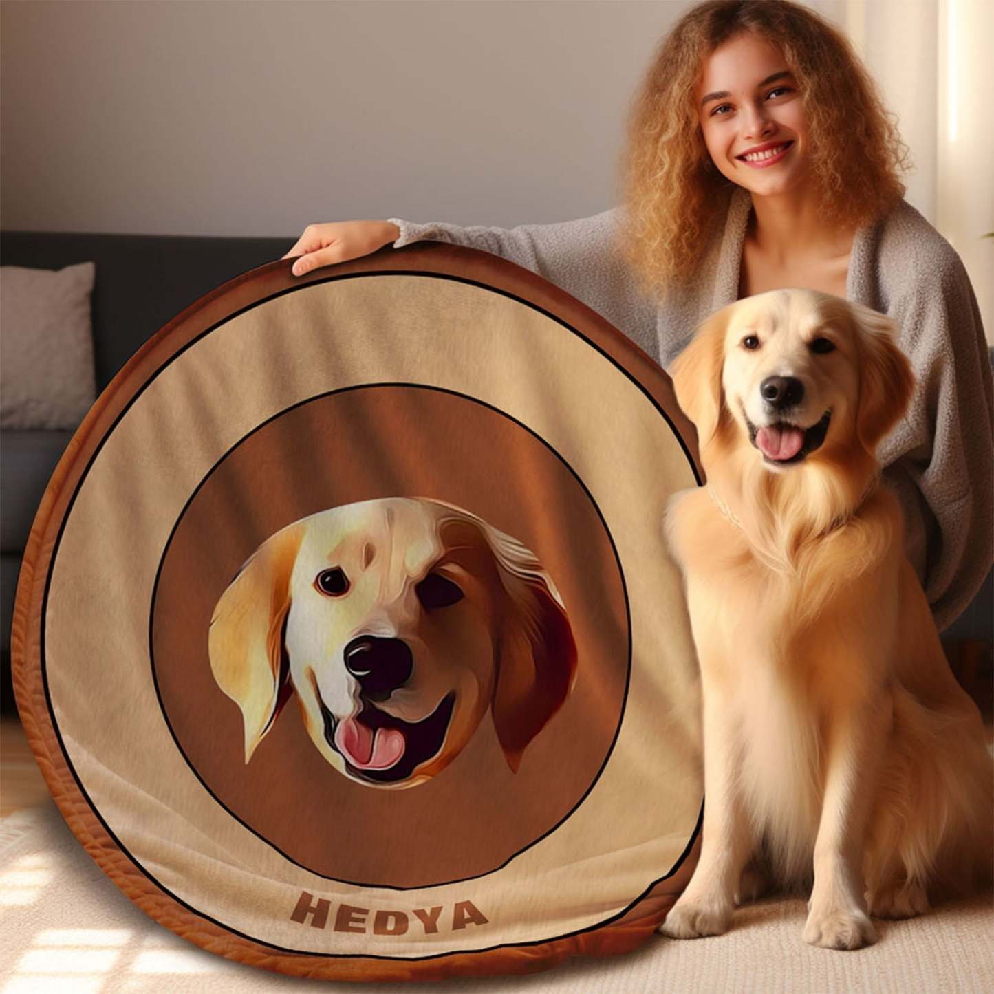 Custom Pet Face Blanket Personalized Round Blanket Gift for Pet Lover - Black & White - MyFaceBoxer