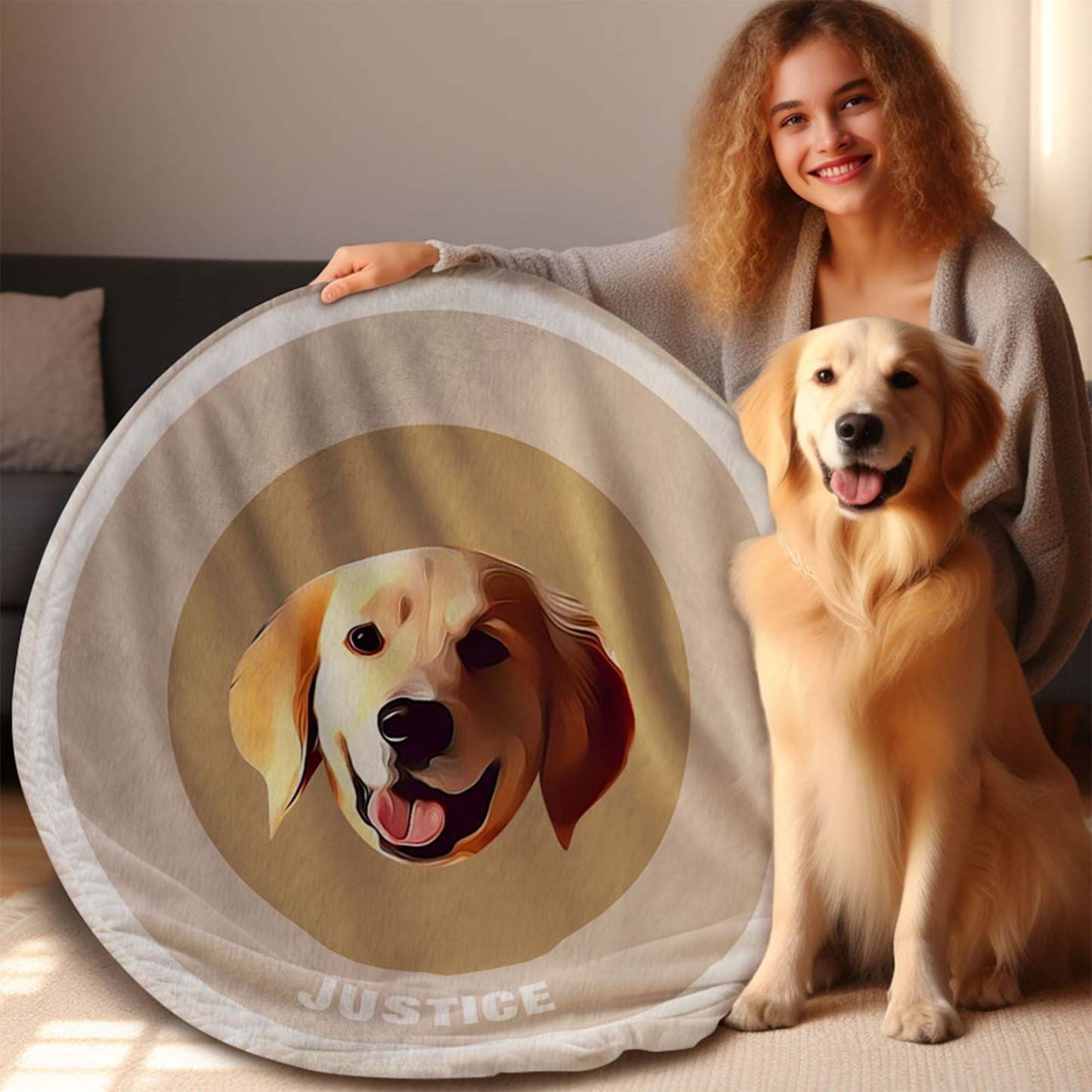 Custom Pet Face Blanket Personalized Round Blanket Gift for Pet Lover - Red & Green - MyFaceBoxer
