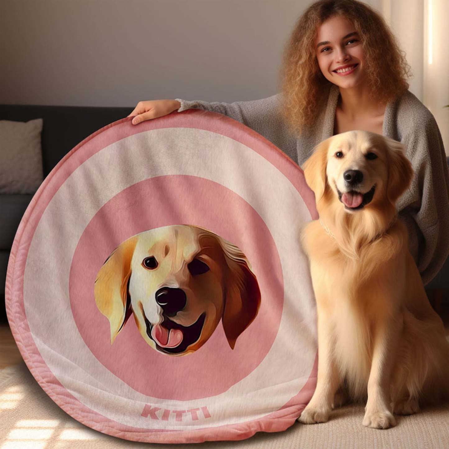Custom Pet Face Blanket Personalized Round Blanket Gift for Pet Lover - Black & White - MyFaceBoxer