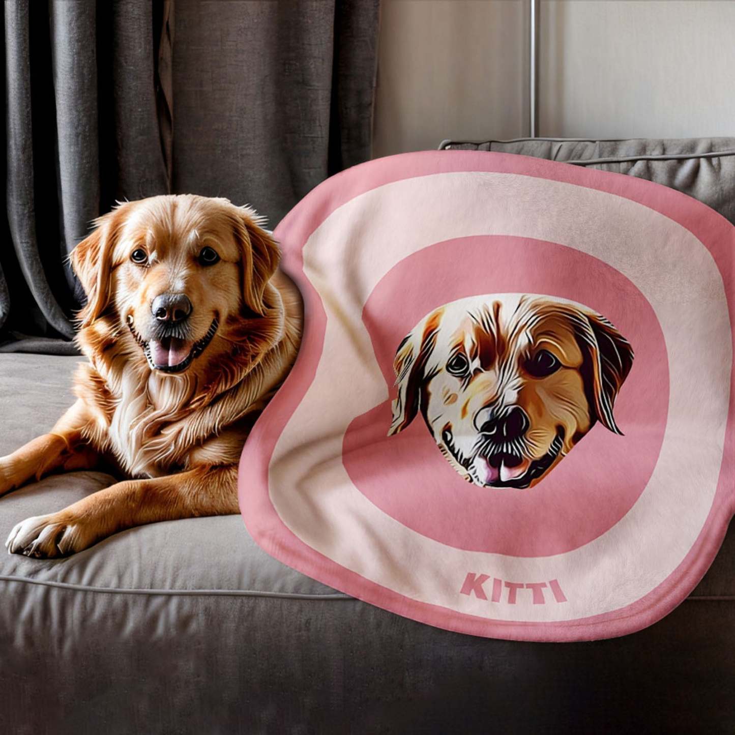 Custom Pet Face Blanket Personalized Round Blanket Gift for Pet Lover - Khaki - MyFaceBoxer