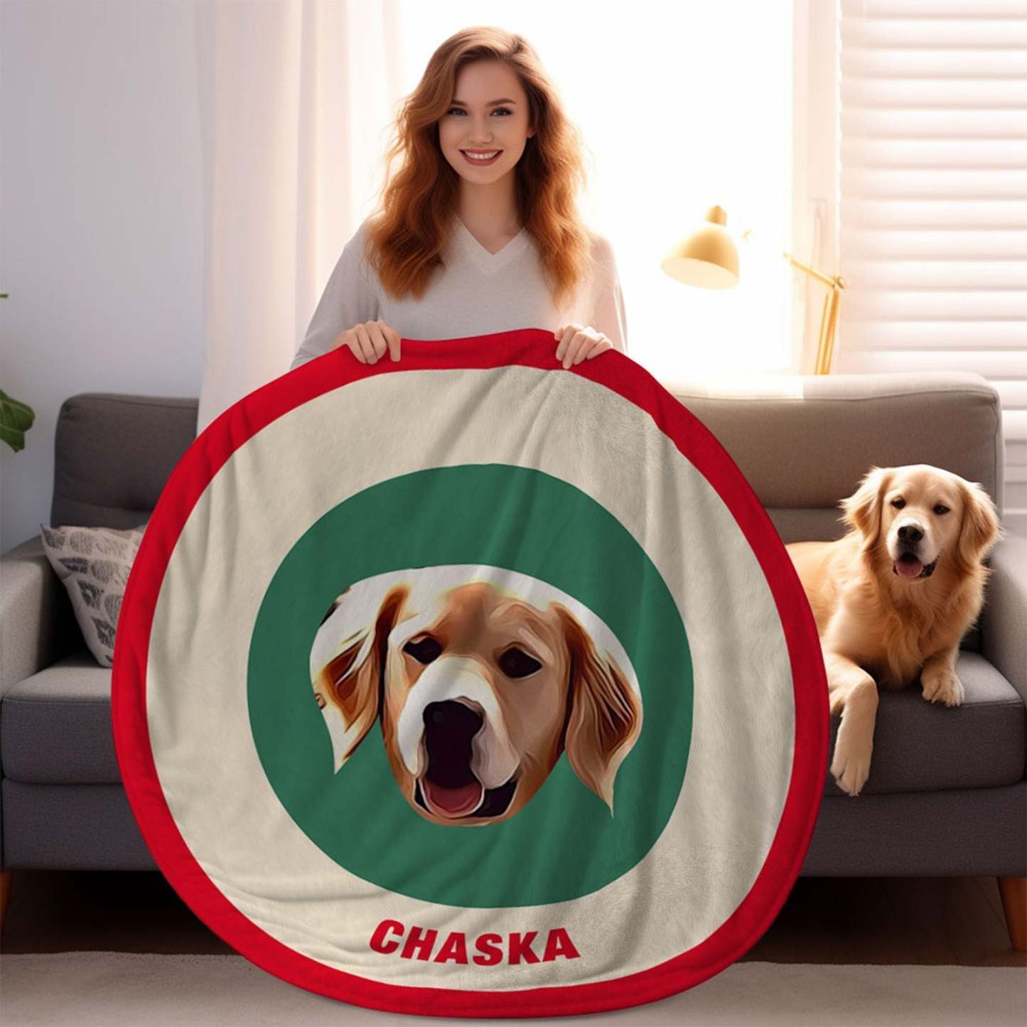 Custom Pet Face Blanket Personalized Round Blanket Gift for Pet Lover - Black & White - MyFaceBoxer
