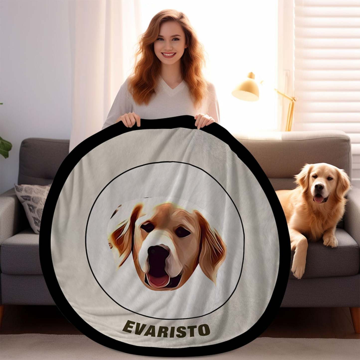 Custom Pet Face Blanket Personalized Round Blanket Gift for Pet Lover - Red & Green - MyFaceBoxer