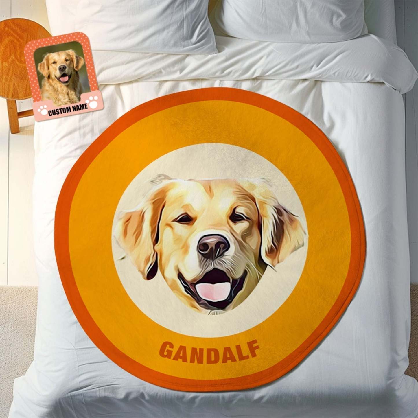 Custom Pet Face Blanket Personalized Round Blanket Gift for Pet Lover - Khaki - MyFaceBoxer