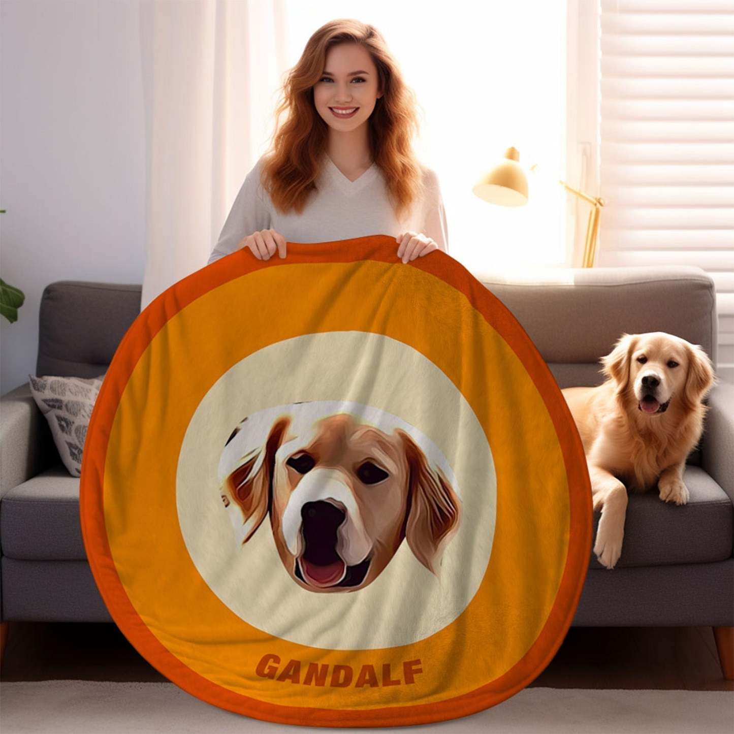 Custom Pet Face Blanket Personalized Round Blanket Gift for Pet Lover - Khaki - MyFaceBoxer