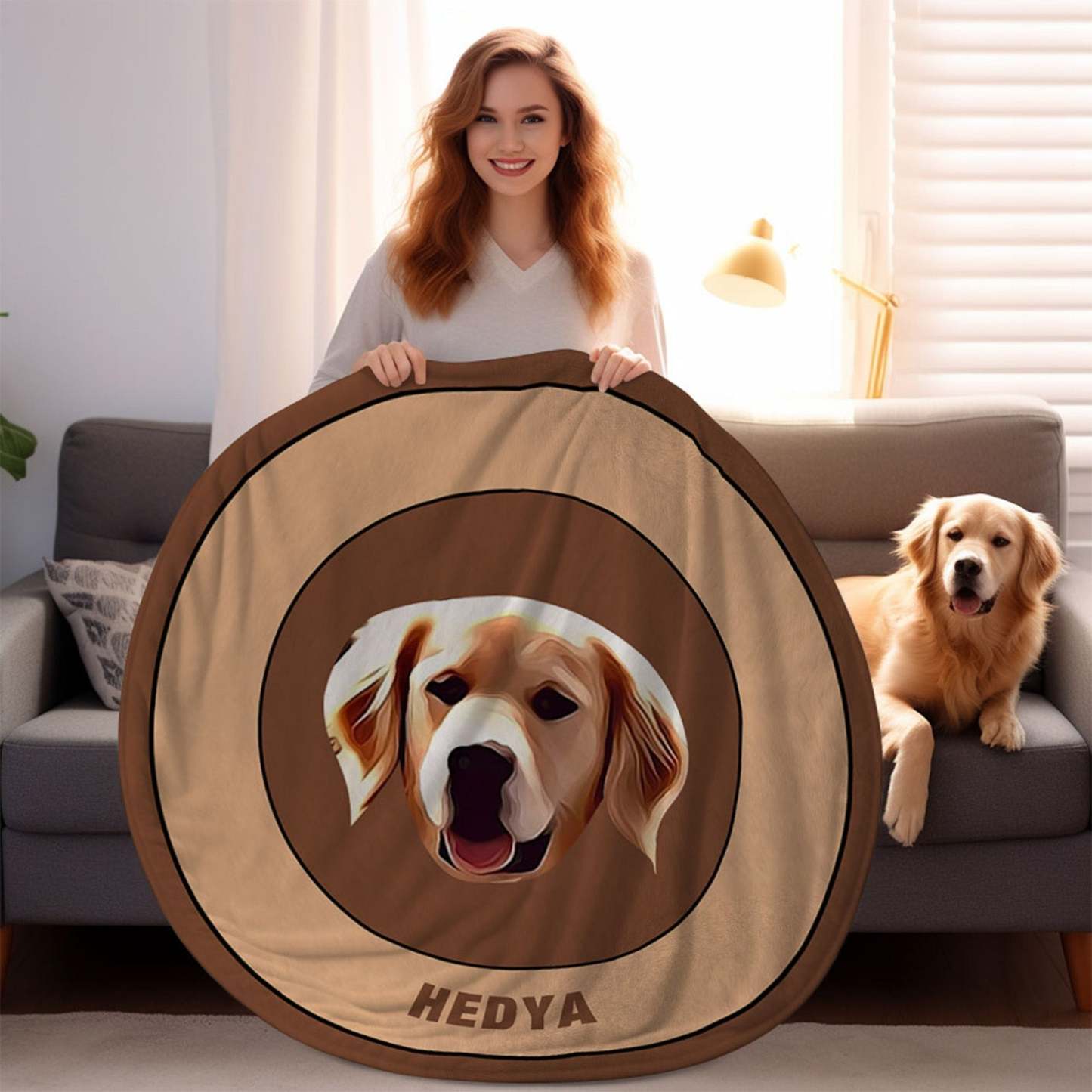 Custom Pet Face Blanket Personalized Round Blanket Gift for Pet Lover - Red & Green - MyFaceBoxer