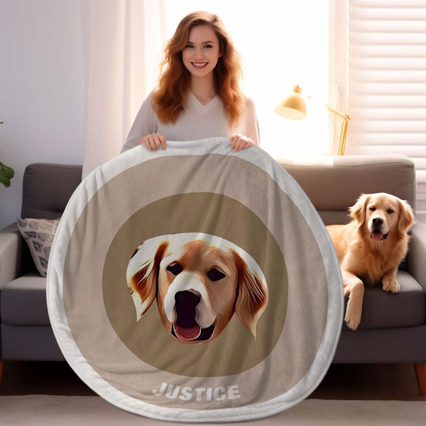 Custom Pet Face Blanket Personalized Round Blanket Gift for Pet Lover - Red & Green - MyFaceBoxer