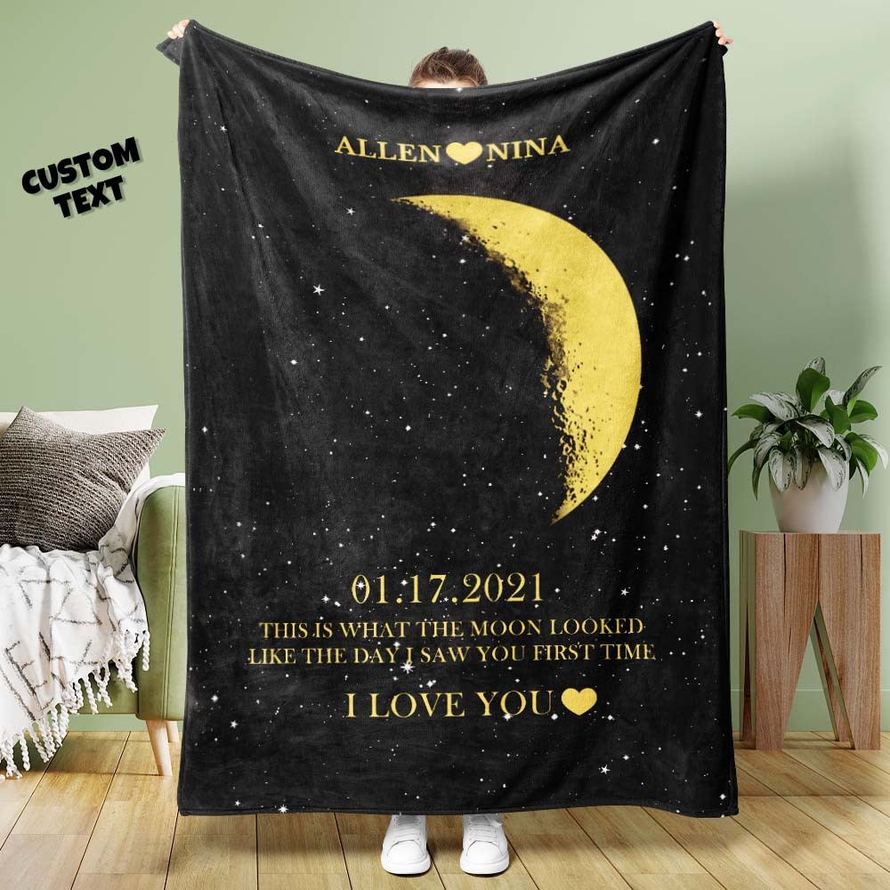 Custom Moon Phase Blanket Personalized Names Multistyle Background Blanket Birthday Gift - MyFaceBoxer