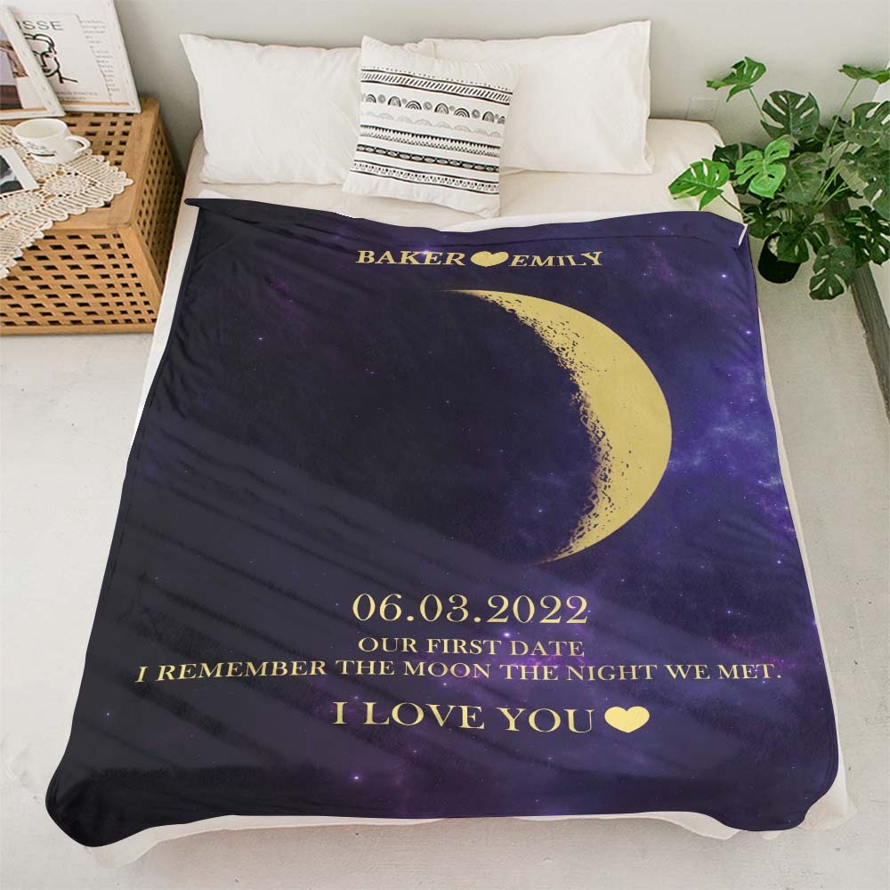 Custom Moon Phase Blanket Personalized Names Multistyle Background Blanket Birthday Gift - MyFaceBoxer