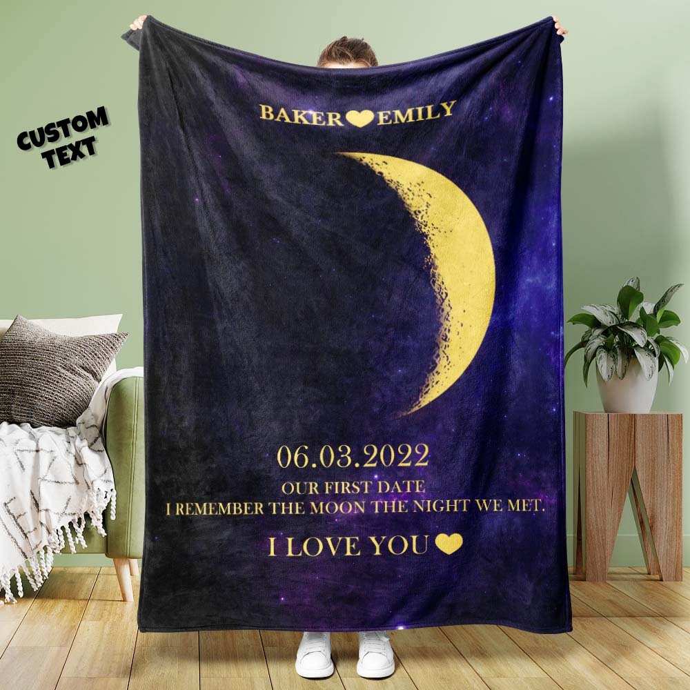 Custom Moon Phase Blanket Personalized Names Multistyle Background Blanket Birthday Gift - MyFaceBoxer