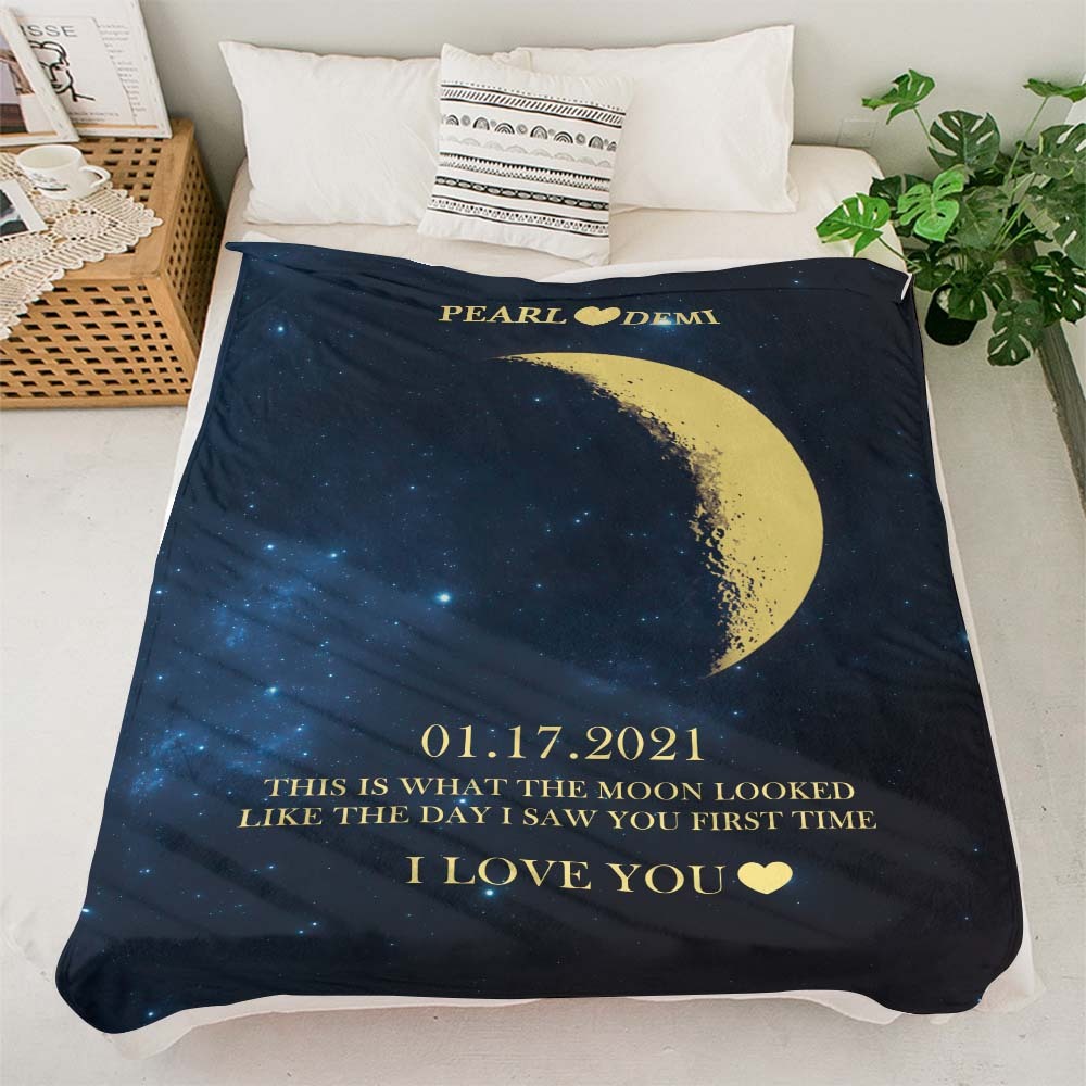 Custom Moon Phase Blanket Personalized Names Multistyle Background Blanket Birthday Gift - MyFaceBoxer