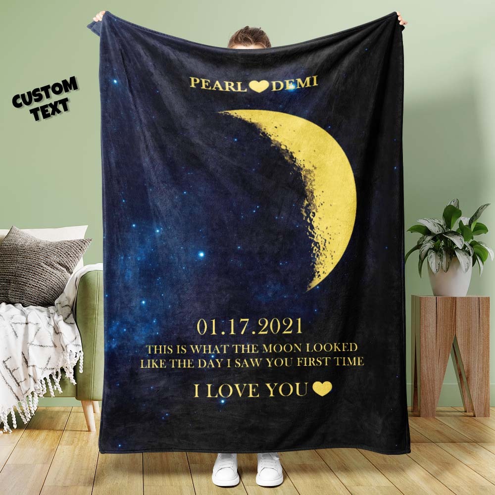 Custom Moon Phase Blanket Personalized Names Multistyle Background Blanket Birthday Gift - MyFaceBoxer