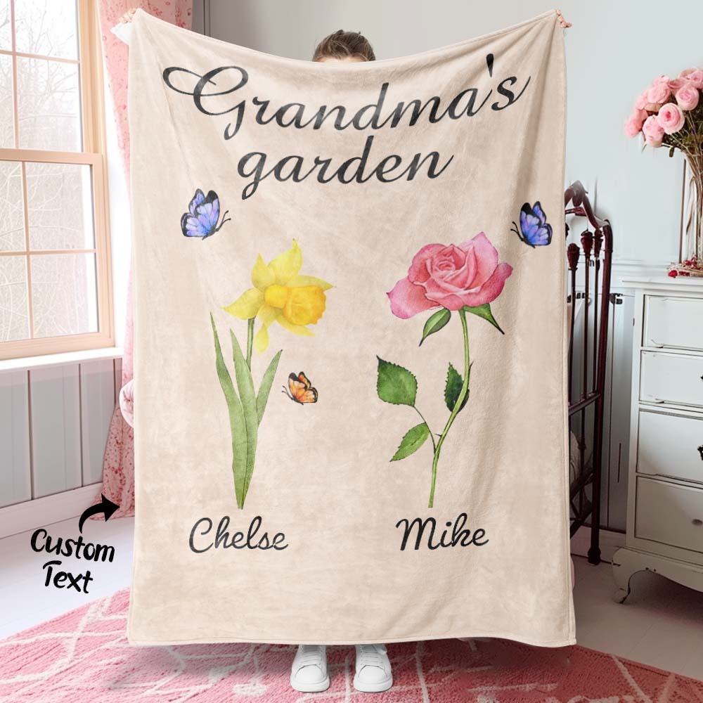 Custom Birth Month Flower Blanket Grandma's Garden Children's Names Meaningful Gifts For Mom - MyFaceBoxer