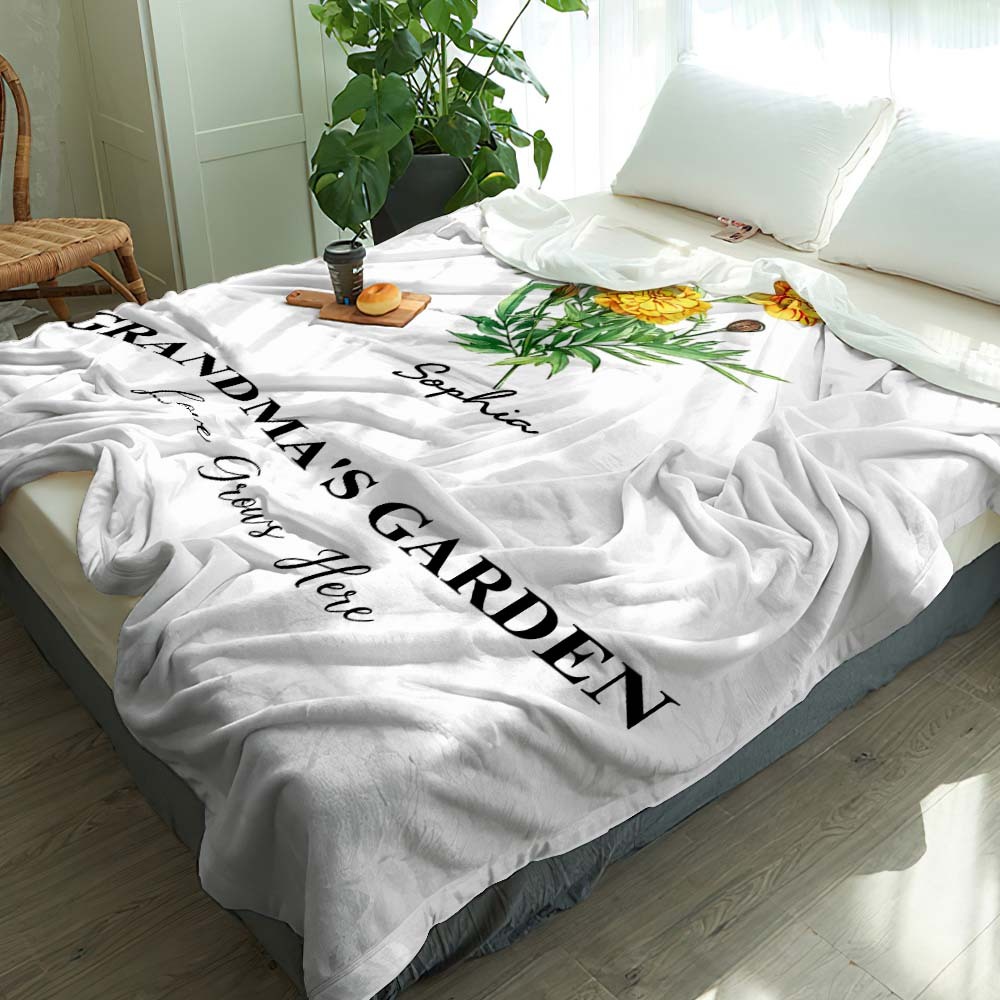 Custom Birth Month Flower Blanket With 1-8 Names Thoughtful Gift For Mother Grandma - MyFaceBoxer