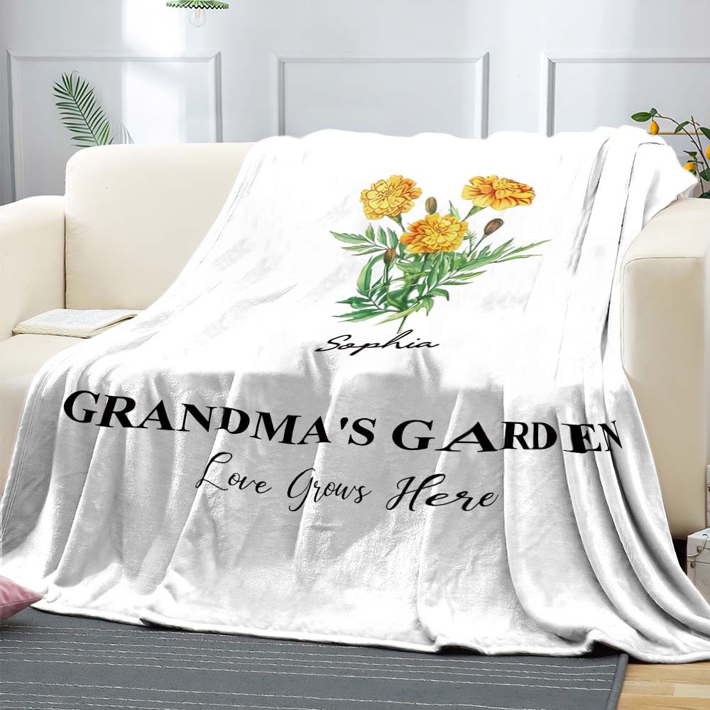 Custom Birth Month Flower Blanket With 1-8 Names Thoughtful Gift For Mother Grandma - MyFaceBoxer