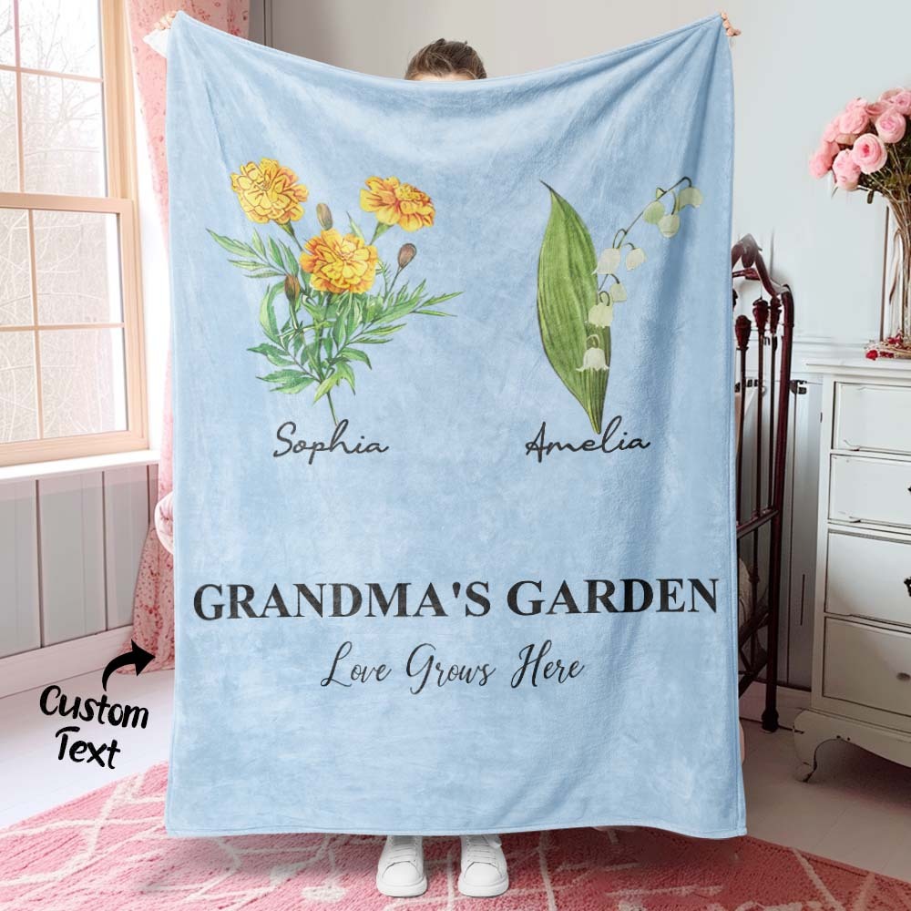 Custom Birth Month Flower Blanket With 1-8 Names Thoughtful Gift For Mother Grandma - MyFaceBoxer