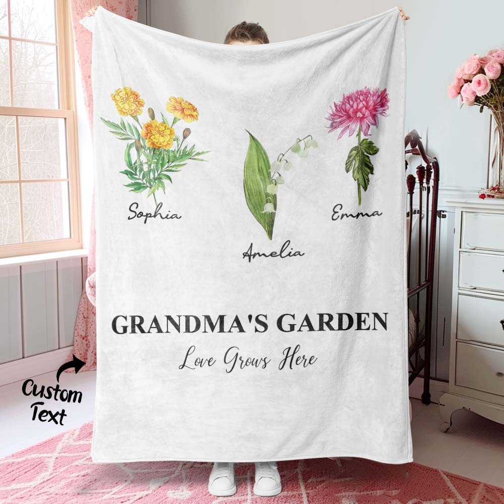 Custom Birth Month Flower Blanket With 1-8 Names Thoughtful Gift For Mother Grandma - MyFaceBoxer