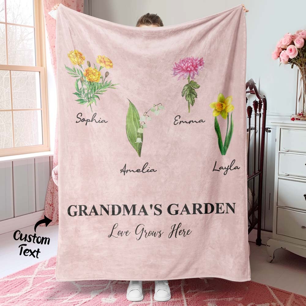 Custom Birth Month Flower Blanket With 1-8 Names Thoughtful Gift For Mother Grandma - MyFaceBoxer