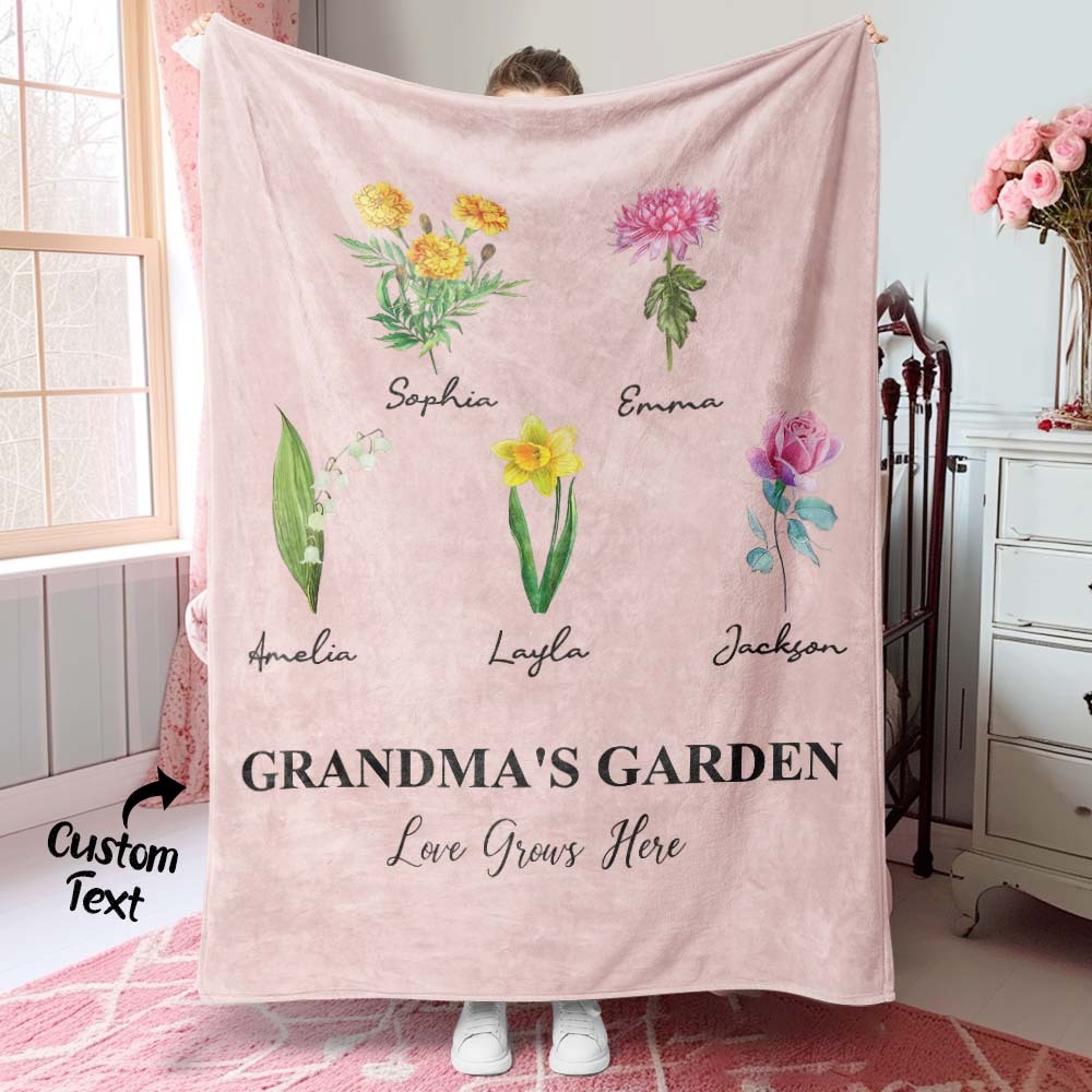 Custom Birth Month Flower Blanket With 1-8 Names Thoughtful Gift For Mother Grandma - MyFaceBoxer