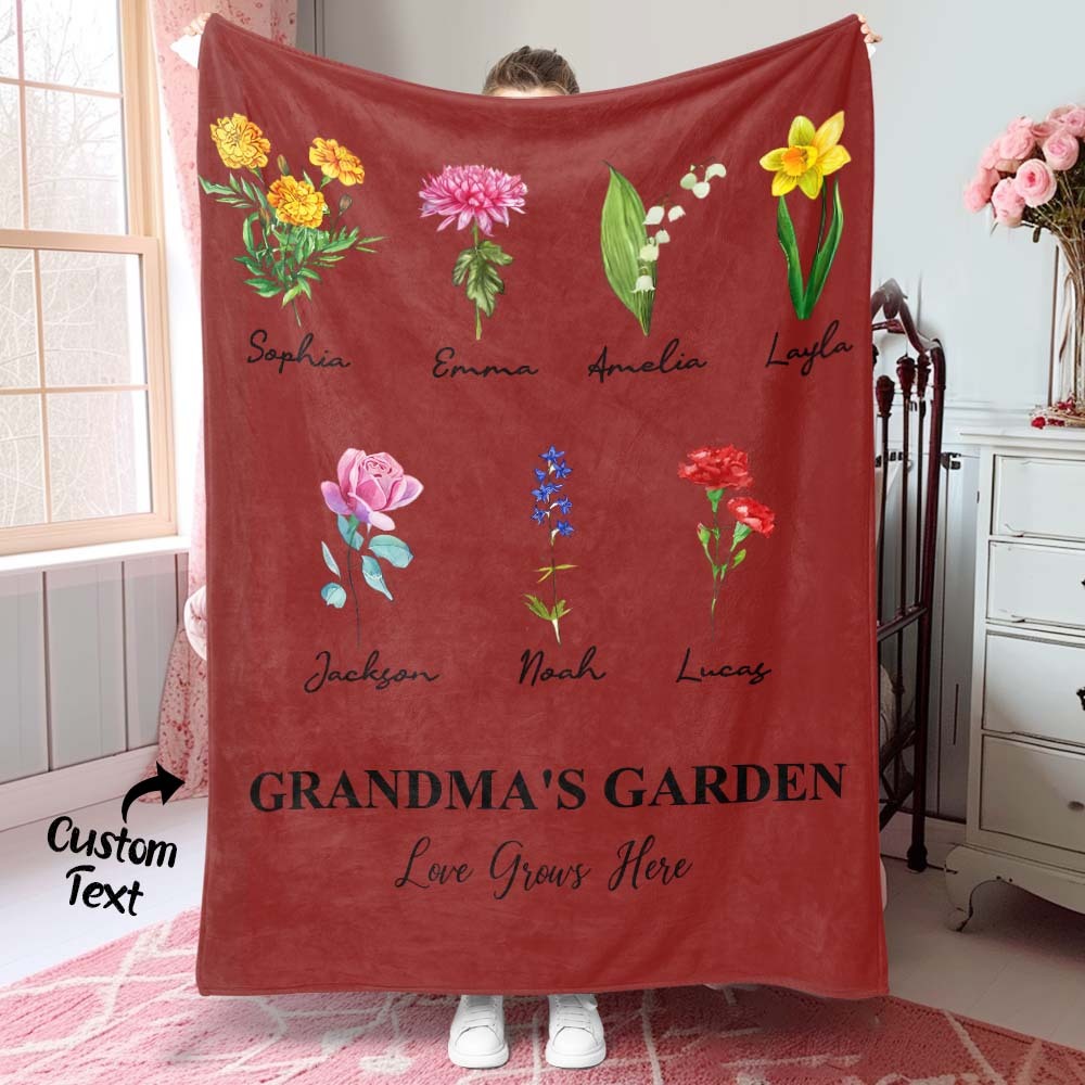 Custom Birth Month Flower Blanket With 1-8 Names Thoughtful Gift For Mother Grandma - MyFaceBoxer