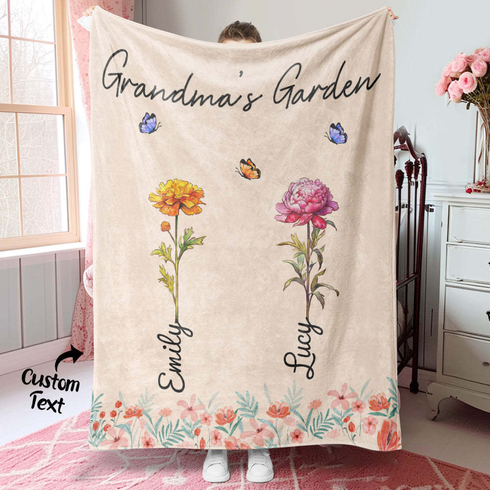 Personalized Grandma Mommy Garden Blanket Custom Birth Month Flower Blanket Warm Gift For Mom - MyFaceBoxer