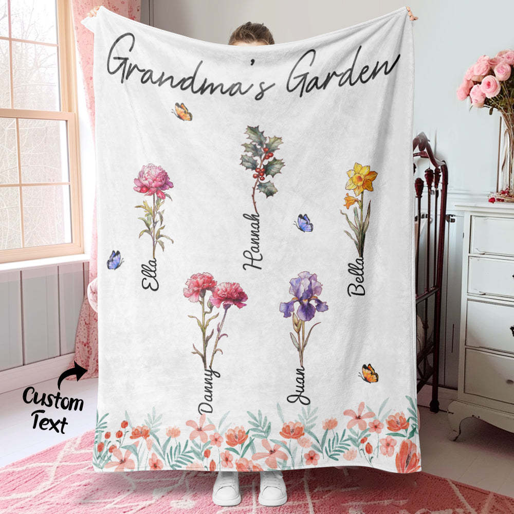 Personalized Grandma Mommy Garden Blanket Custom Birth Month Flower Blanket Warm Gift For Mom - MyFaceBoxer