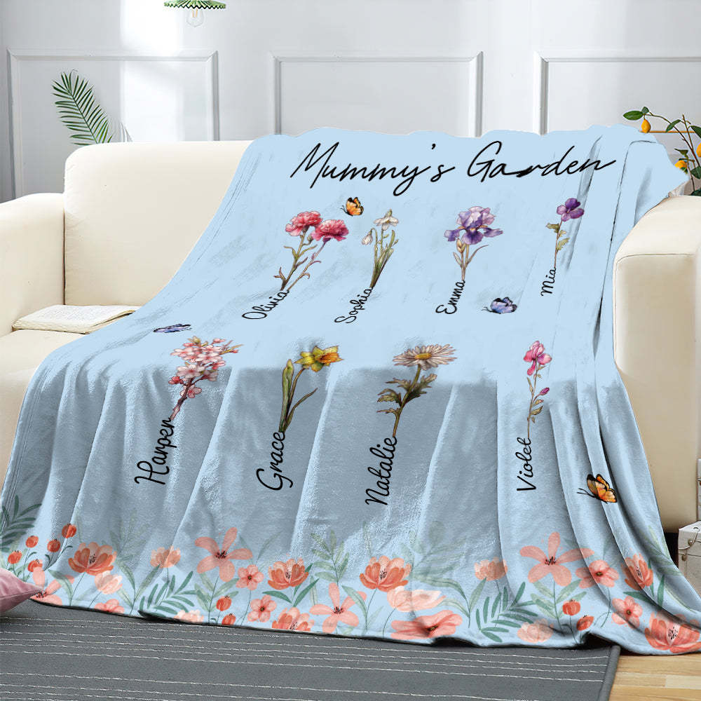 Personalized Grandma Mommy Garden Blanket Custom Birth Month Flower Blanket Warm Gift For Mom - MyFaceBoxer