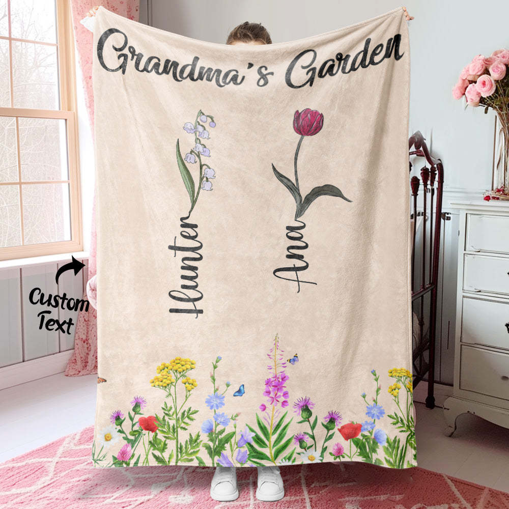 Personalized Birth Month Flower Blanket With Names Beautiful Gift For Grandma Mother - MyFaceBoxer