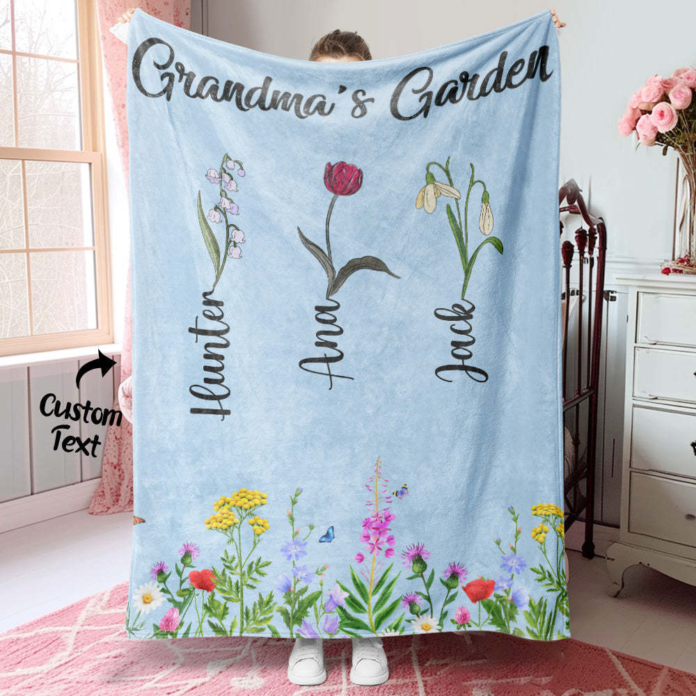 Personalized Birth Month Flower Blanket With Names Beautiful Gift For Grandma Mother - MyFaceBoxer