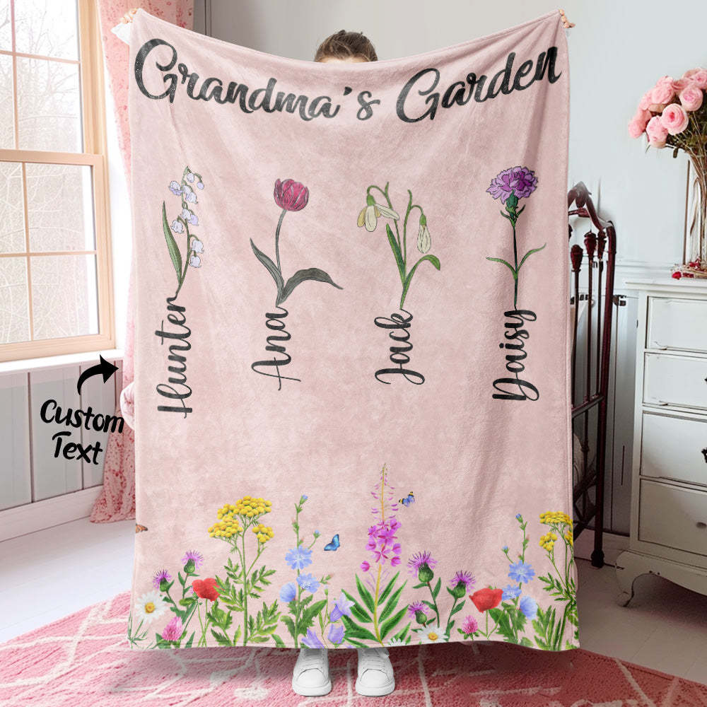 Personalized Birth Month Flower Blanket With Names Beautiful Gift For Grandma Mother - MyFaceBoxer