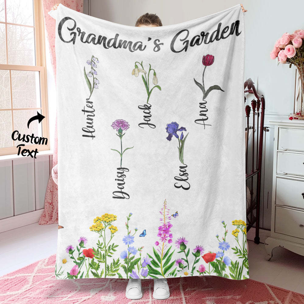 Personalized Birth Month Flower Blanket With Names Beautiful Gift For Grandma Mother - MyFaceBoxer