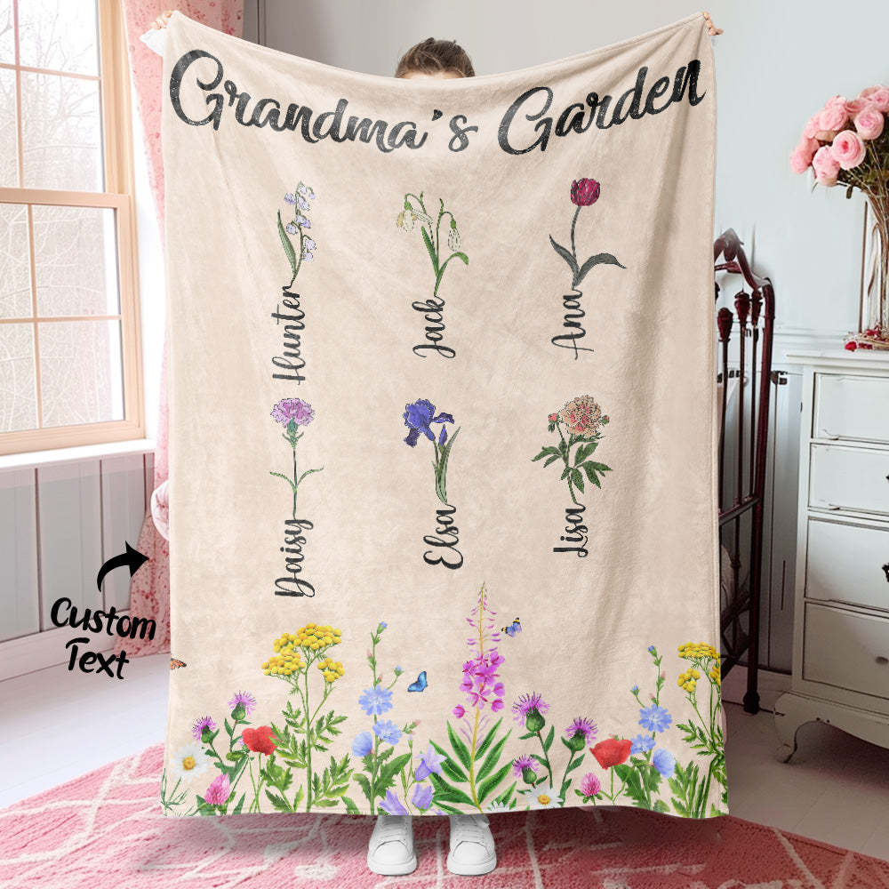 Personalized Birth Month Flower Blanket With Names Beautiful Gift For Grandma Mother - MyFaceBoxer