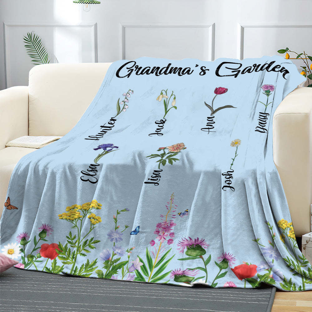 Personalized Birth Month Flower Blanket With Names Beautiful Gift For Grandma Mother - MyFaceBoxer