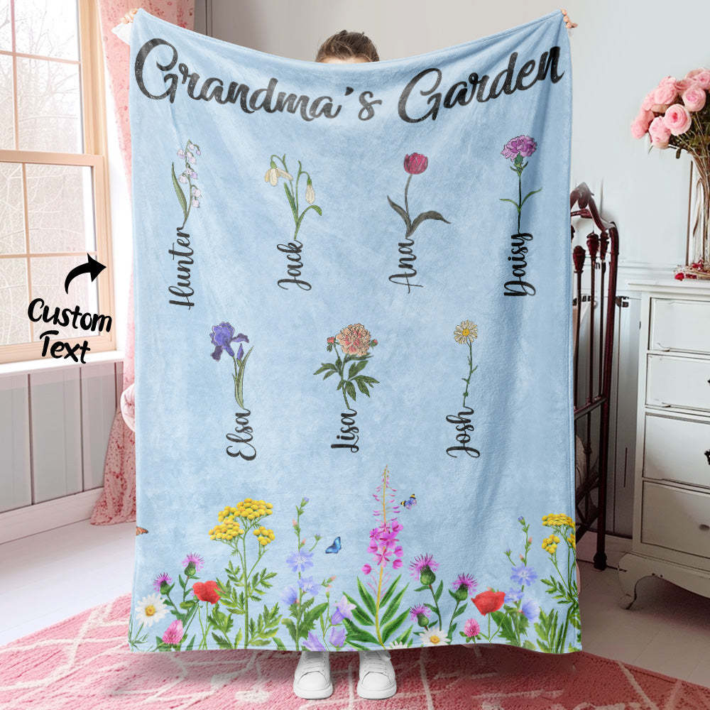 Personalized Birth Month Flower Blanket With Names Beautiful Gift For Grandma Mother - MyFaceBoxer