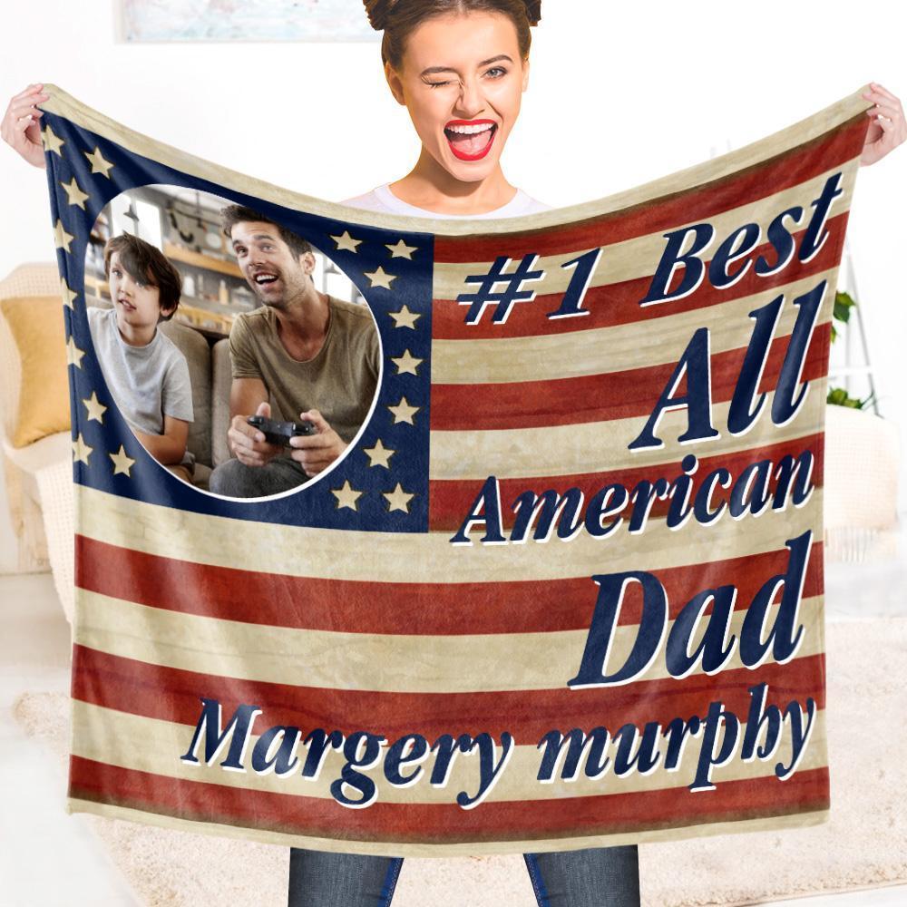 Happy Father's Day Custom Blanket Photo Blanket To My Dad Blanket Father's Day Blanket #1 Best All American Dad - MyFaceBoxer